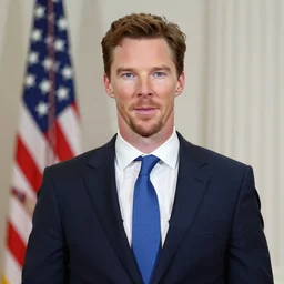the mogul, benedict cumberbatch is united states president donald trump, 8 0's movie poster, theatrical poster, vibrant fan art, digital art, trending on artstation, minimalist