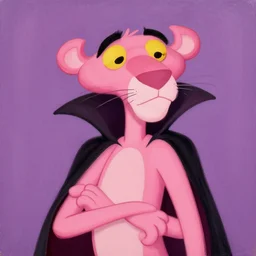 a painting of pink panther as a vampire