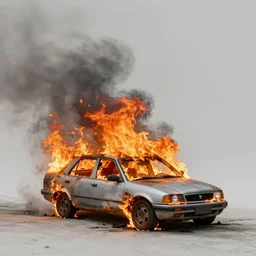 burning car on fire, surrealistic collage art
