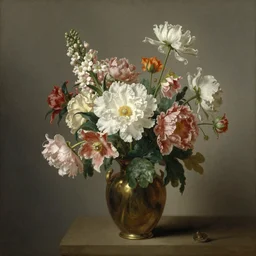 vase big flowers, by rembrandt, soft light
