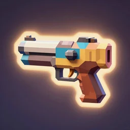 a low poly gun, 3d game object with handpainted textures, rpg game style, center, corona render, rim light and glow, colorful, high depth and details