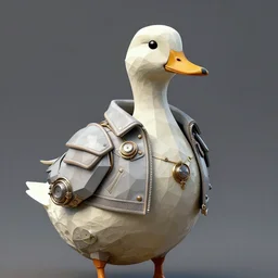 hyperdetailed duck wearing a pale gray flight jacket armor, steampunk, highly detailed portrait, polygon style, digital painting, artstation hq, ray tracing, unreal engine 5, intricate, elegant, medium shot