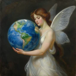 painting of a nymph holding the earth