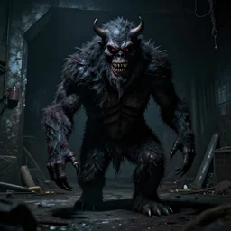 A dark monster on basement, 4k, high-resolution, ominous, dark, hyper realistic