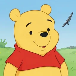animated 2 d styled portrait of whinnie the pooh with a gun