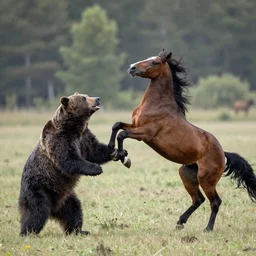 a horse fighting a bear