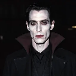 night portrait of a forty two year old british dead man vampire with slim features pale feeling confidant f / 1. 4