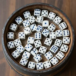 a picture of a barrel full of dices