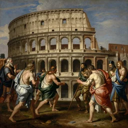 “ the sacking of rome by the vandals, painted, intricate, detailed ”