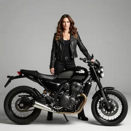 centered in composition Adriana Chechik on a motorbike in sons of anarchy tv show, wearing a Desigual t-shit and leather, D&D style , highly detailed, digital art, trending on artstation, smooth, sharp focus, illustration, art by artgem and ROBERT HYNES