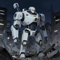 concept art of one rescue robot, disaster in the city, night, shinji aramaki