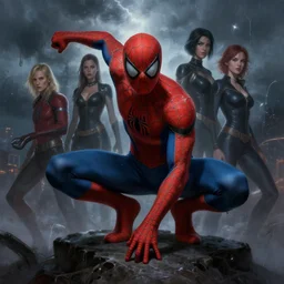 spiderman warrior, highly detailed matte fantasy painting, stormy lighting, by ross tran, by artgerm, by lisa frank, by brom, by peter mohrbacher