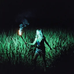 It is dark all around.  Whorls of shadow and verdant blades as you weave among fields wavering in torchlight; blinding silver, viridescent at shoulder height, at play. psychedelic kodachrome 35mm film.