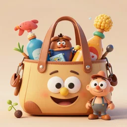 a cartoony adventure bag, various items, in the style of Rayman origins, michael ancel, Ruan Jia and Mandy Jurgens and Greg Rutkowski, trending on Artstation, award winning, unreal engine, octane render H 1024