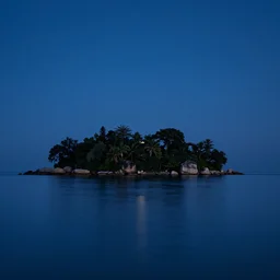 a beautiful landscape painting of an island in a tranquil sea, reflections, night, long exposure, hyper detailed, digital art, trending in artstation, cinematic lighting, studio quality, smooth render, unreal engine 5 rendered, octane rendered, art style by kurzgesagt and nixeu and ian sprigger and wlop and krenz cushart and kim jung gi and greg rutkowski