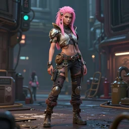 full body character, pink hair female amazon shaman, cyberpunk intricate streetwear, dystopian, trending on artstation, beautiful, intricate complexity, digital painting, anime, disney, pixar, 8 k, hd, dof, kodak film, volumetric lighting, subsurface scattering, photorealistic, octane render, extreme details