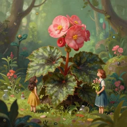 beautiful digital matter cinematic painting of whimsical botanical illustration of begonia whimsical scene by greg rutkowki and alena aenami artstation