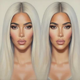 a symmetrical portrait of kim kardashian, oil painting, pale colors, high detail, 8 k, wide angle, trending on artstation,