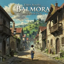 a beautiful screenshot of streets of balmora, morrowind, elder scrolls 3, from the anime by hayao miyazaki, landscape background, anime pixiv