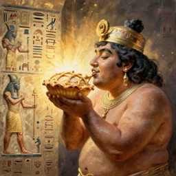 ancient hieroglyphs of a fat man worshipping pie
