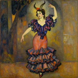 painting of a female minotaur wearing a flamenco dress by tamara de lempicka