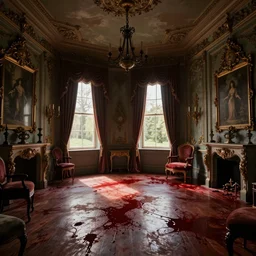 a victorian room filled with blood