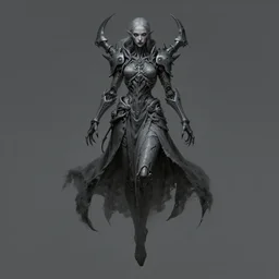 female revenant, grey tarnished robes, vengeful, floating, no legs, high fantasy, magitek, techno - organic monochromatic, matte digital illustration, by koyorin, donato giancola, pixiv