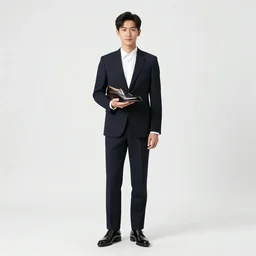 elegant cobbler holding a shoe, photorealistic portrait photography, full body, standing, isolated on a pure white background, centered, whole figure in frame, sharp focus, studio lighting