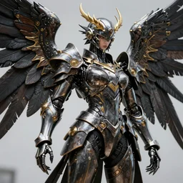 hyper realistic glorious angel of the destruction in a obsidian metal armor, futuristic design, portrait, cyberpunk style, wood and gold details, intricate, extremely detailed, ornate, deep of field, hard surface, exoskeleton, substance designer metal