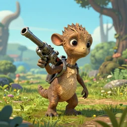 littlefoot from the land before time, machine gun turret mounted on his back