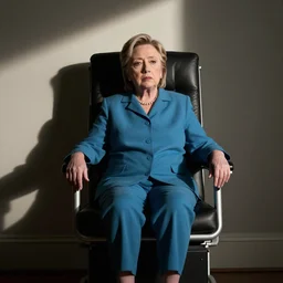 sad hillary clinton sitting in an electric chair