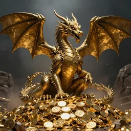 Dragon sitting on a mountain of gold, cinematic, dramatic
