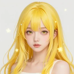 japanese girl portrait with yellow hair cute realistic anime style with bloom ethereal effects, trending on Artstation, made by Tran Ross