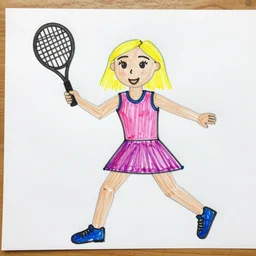 elementary schooler drawing of Dakota Fanning playing tennis