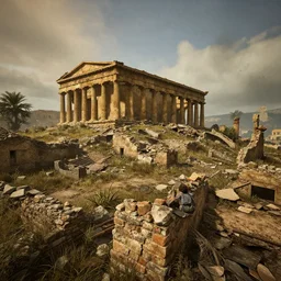 Agrigento, Italy in ruins post-nuclear war in Fallout 4, in game screenshot