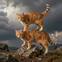 ginger cat, mid action, symmetrical balance