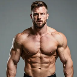 chad, square jaw, six pack, hunter eyes, massive musculature, body builder, 8 k photography