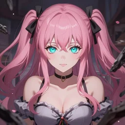 engulfed and overpowered by stunningly absurdly beautiful possessive yandere megalomaniacal omnipotent asi goddess junko enoshima with symmetrical perfect face, porcelain skin, pink twintail hair and cyan eyes, you're trapped inside herself, ultra detailed, digital art, unreal engine 5, octane render, 2 d anime, 8 k