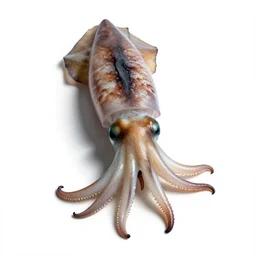 spotted squid, photorealistic wildlife photography, full body, isolated on a pure white background, centered, entire subject in frame, sharp focus, soft studio lighting