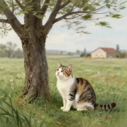 A very pretty cat near a tree in the countryside on a windy day by Ismail Inceoglu, cgsociety, mixed media, award winning