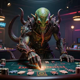 digital art of cthulhu playing in a casino, realistic, highly - detailed, artstation cgsociety masterpiece