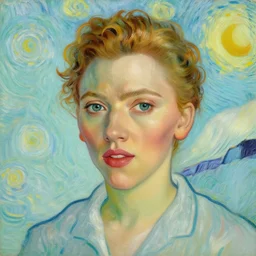 beautiful portrait of scarlett johansson painted by van gogh - w 7 6 8