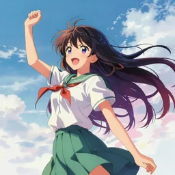 multicolor anime photo of a girl with long hair in ultra-high 4k resolution and with an ultra-wide angle, with an inspiring feeling,