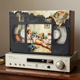 watercolor vhs tape player wrapping amputee in 1 9 9 0 apartment which has filth problem, by ian miller, kelly freas, albrecht durer, fine art masterpiece baked at 3 0 0 f, matte painting, lit wiring displays, photorealistic render, cinematic,