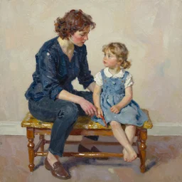 impasto painterly sketch, in rich glossy oil paint of melanie and little claire, claire tabouret