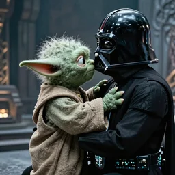 Scene of Yoda and Vader kissing on Coruscant