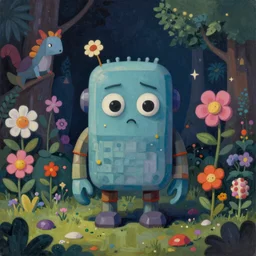 low poly, pixar, un surreal hybrid animals, a sad robot monster, painting, surreal, emotional, nostalgia for a fairytale, magic realism, flowerpunk, mysterious vivid colors by andy kehoe and amanda clarke en un mundo creado por gediminas pranckevicius y edward hopper