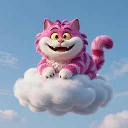 the Cheshire cat smiling from a cloud he's sitting on in the sky high level of detail 8k style of Alex Andreev
