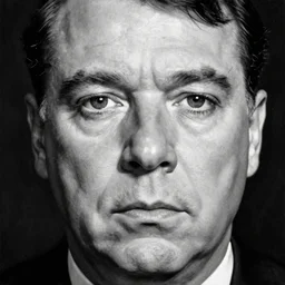 painting of alfred hitchcock on psycho set in the style of alan bean, hyperrealistic eyes, high contrast, black and white, masterpiece