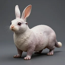 bipedal albino amphibious otter seal cat stoat alien creature with rabbit ears and a fat tail, speculative biology